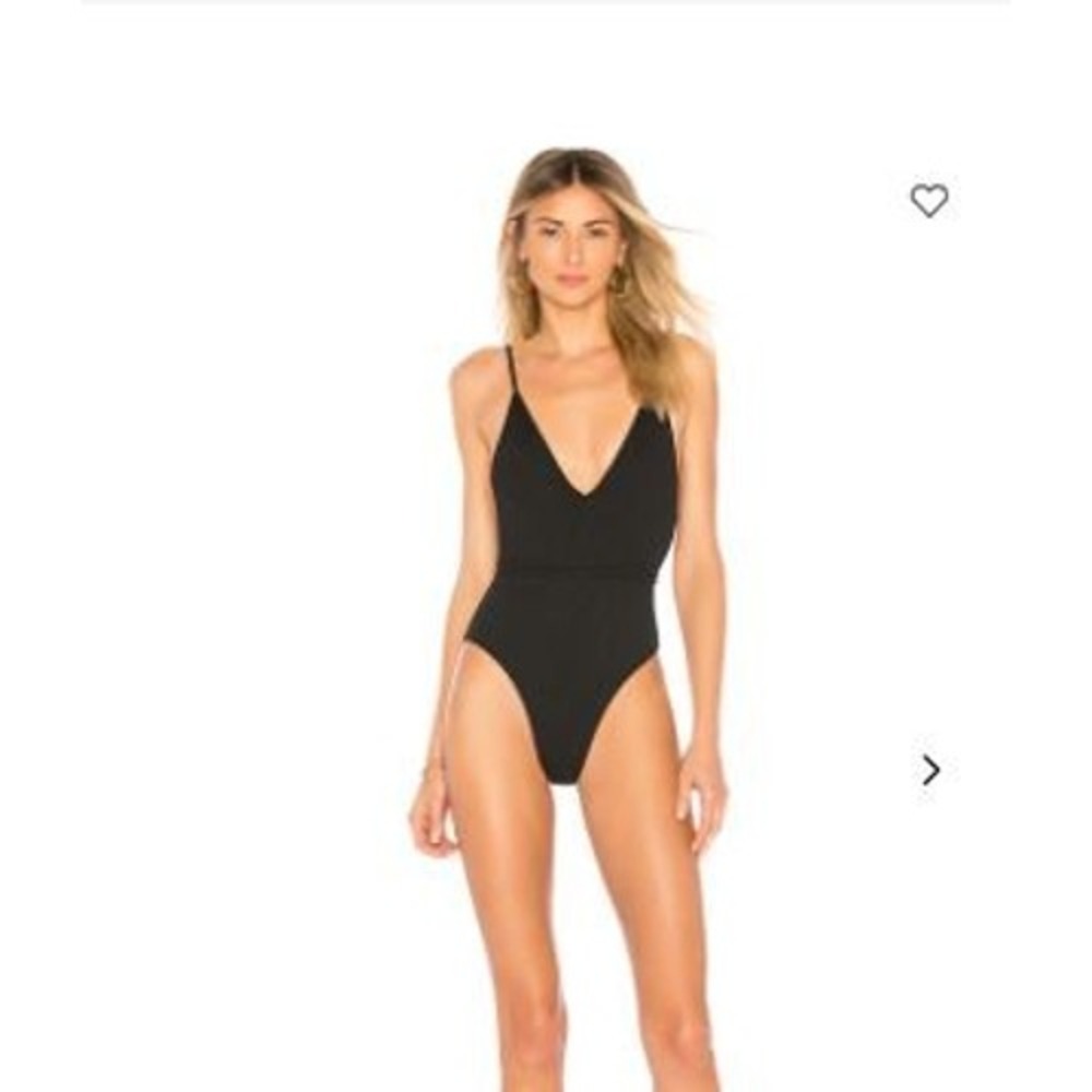 Minimale Animale Daquiri Ribbed One Piece Swimsuit Black Open Back Tie L USA